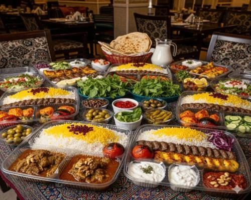 ظروف بسته بندی رستورانی – 🍲 ظروف بیرون‌بر درب‌دار شفاف | مناسب بسته بندی انواع کباب، پلو، زیتون و ماست روی میز رستوران ایرانی