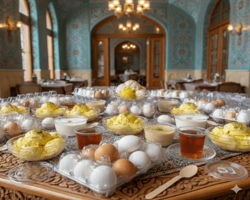 بهترین ظروف یکبار مصرف- 🥡🥚🍵 ظروف یکبار مصرف شفاف برای بسته‌بندی تخم‌مرغ، بستنی، خامه صبحانه و ارده همراه با لیوان‌ها و نعلبکی‌های شفاف چای