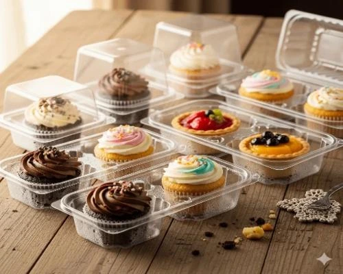 ظروف بسته بندی قنادی و شیرینی پزی | 🧁 ظرف یکبار مصرف کاپ کیک دو خانه مستطیلی و مربعی شفاف | مناسب بسته‌بندی کیک