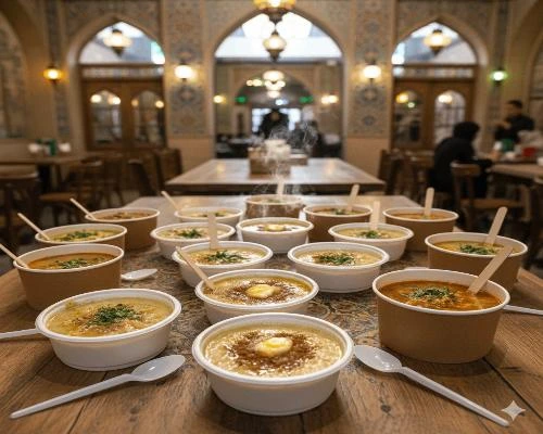 بهترین ظروف یکبار مصرف-🥣 چند کاسه یکبار مصرف حاوی حلیم، آش و سوپ آماده برای سرو